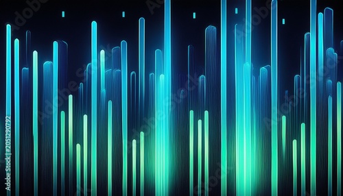 Abstract Neon Blue And Green Vertical Bars On Black Background