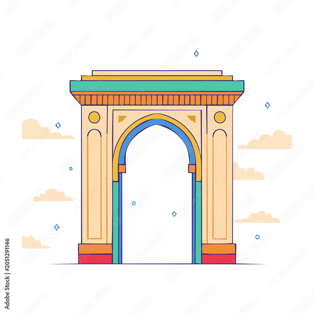Fototapeta premium Flat design illustration of a colorful archway with clouds