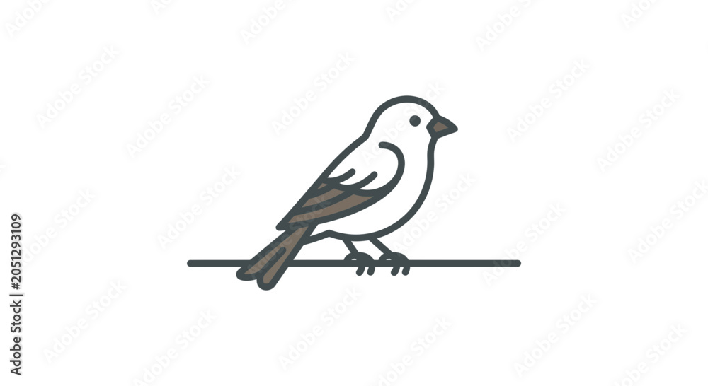 Obraz premium Simple Line Drawing of a Small Bird Perched on a Thin Horizontal Line.