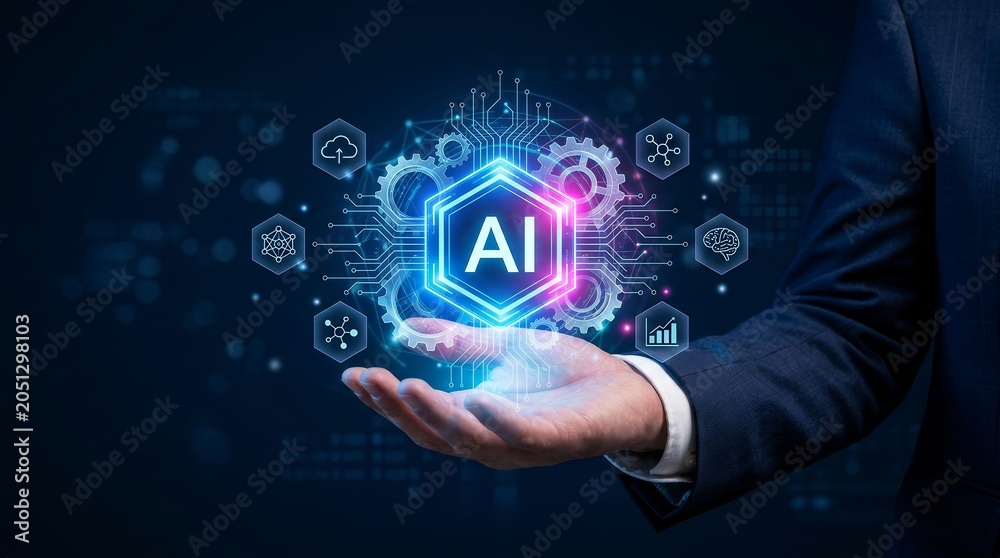Fototapeta premium Automating business processes and data processing with future AI technology.