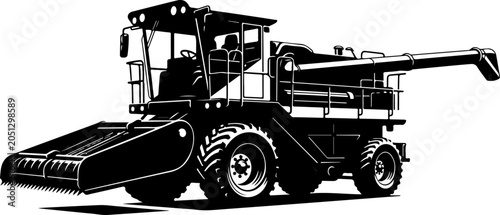 Black Combine Harvester Vector, Farm Tractor Illustration, Agricultural Machinery Icon, Rural Equipment Symbol