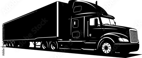 Semi Truck, Truck Vector, Semi-Truck Illustration, Black Truck