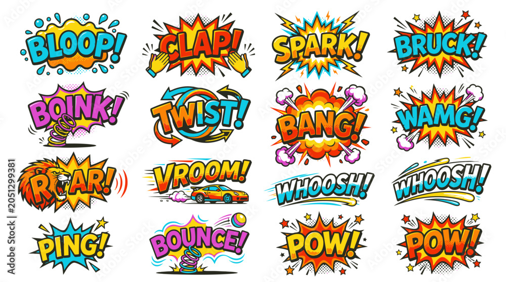 Obraz premium Large set of comic book onomatopoeia sound effects.