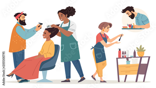 Professional hairdressers working in a beauty salon