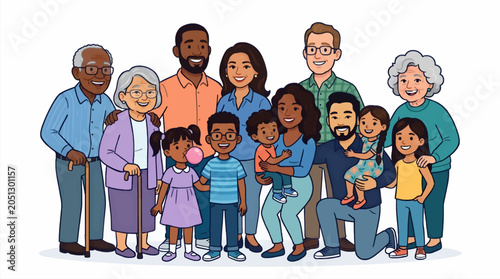 Fotografie Diverse Multi-Generational Family Portrait Illustration, Happy Group Posed Toget