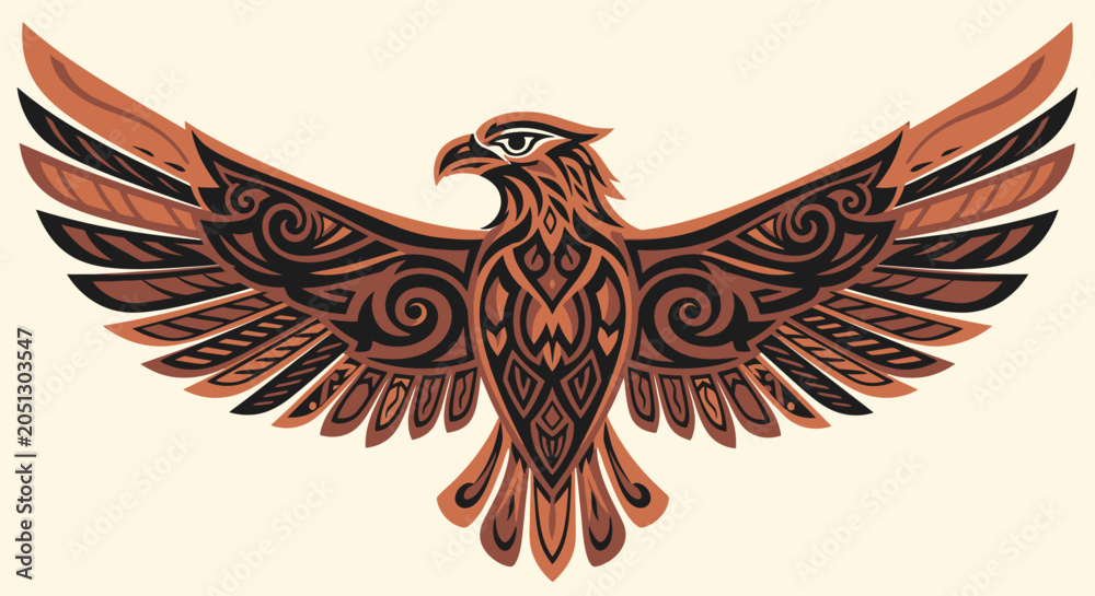 Fototapeta premium Tribal Eagle Emblem with Spread Wings - Majestic Bird Silhouette