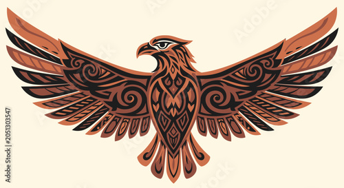 Cuadro en lienzo Tribal Eagle Emblem with Spread Wings - Majestic Bird Silhouette
