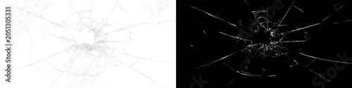 Fotografie Shattered cracked glass texture on black background