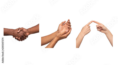 Photography Three distinct hand interactions including handshake