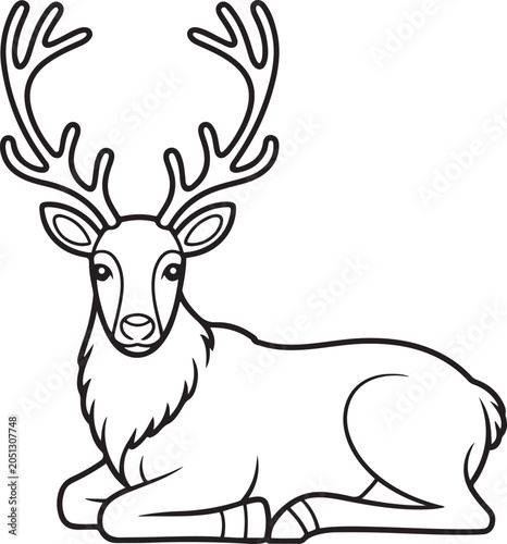 Cartoon deer with large antlers sitting down