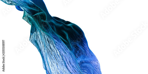 3D abstract blue ribbon with textured flowing surface on transparent background, organic dynamic wave