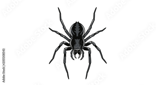 Detailed illustration of a black spider with long legs on a white background