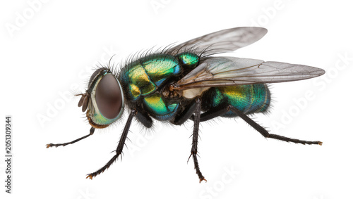 Bild auf Leinwand Metallic green bottle fly with large compound eyes and translucent wings
