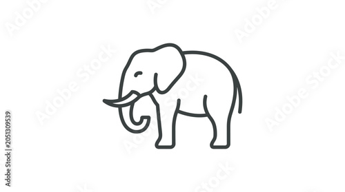 Foto Minimalist elephant line art icon on white background.
