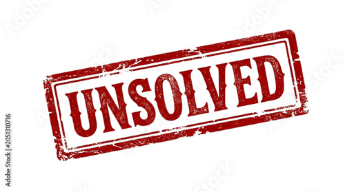 Photos A red stamp with the word UNSOLVED on a white background