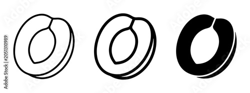 Εκτύπωση καμβά Apricot Icons, Fruit Slice Vector Graphics, Simple Outline and Solid Shapes
