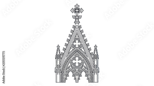 Schilderij op canvas Gothic Architectural Detail: Ornate Pinnacle with Cross and Traceried Window