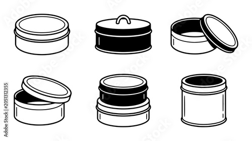 Round Metal Tins, Storage Containers, Food Cans, Packaging Design Elements, Vector Set