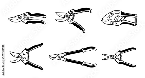 Quadro su tela Gardening Tools Collection: Pruning Shears, Loppers, and Cutters Vector Set