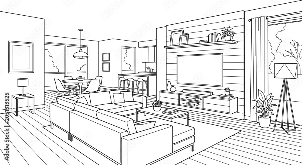 Fototapeta premium sketch of a living room