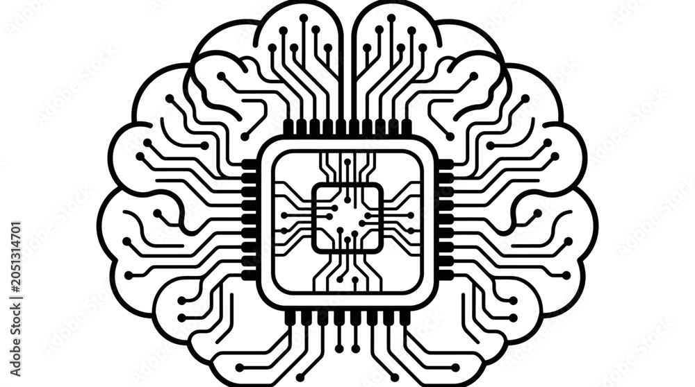 Fototapeta premium Central AI processor within detailed brain circuit pattern illustration