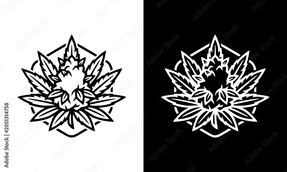 Obraz premium Black and white illustrations of two identical floral designs