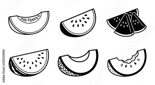 Фотография Melon Slices Vector Set, Fresh Fruit Illustrations, Healthy Food Icons, Summer R