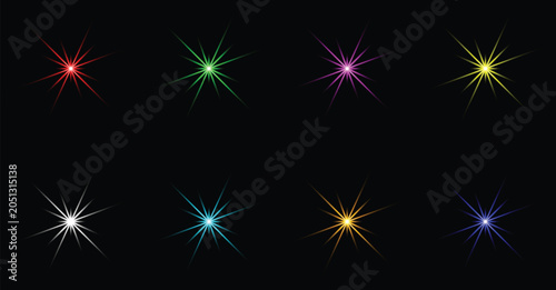 Bild auf Leinwand Colorful glowing starburst lens flare vector set