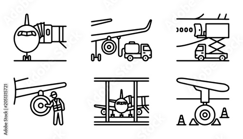 Fotografie Airport Ground Service Icons, Airplane Maintenance & Operations, Aviation Logist