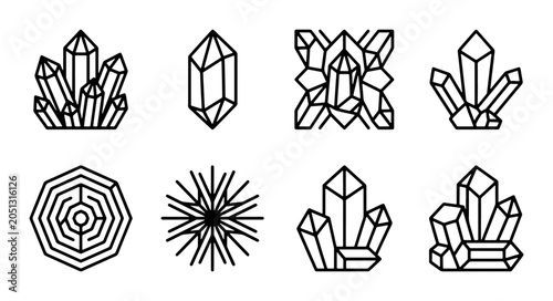 Quadro su tela Geometric Crystal Icons Set, Mineral Gemstone Vector Graphics, Abstract Faceted