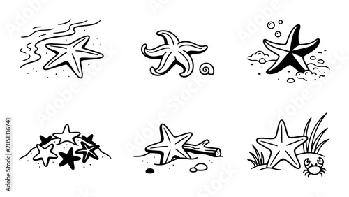 Tableau sur toile Starfish Icons Set, Marine Life Vector Graphics, Ocean Beach Elements, Nautical