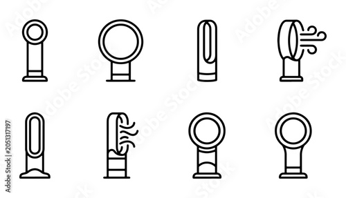 Bild auf Leinwand Modern bladeless fan icons, sleek air multiplier vector set, cooling technology,