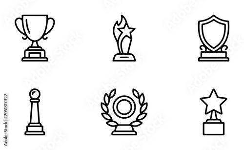 Award Icons Set, Trophy and Victory Symbols, Achievement Vector Graphics, Recognition and Success