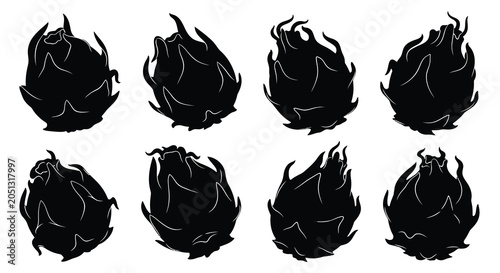 Canvastavla Dragon Fruit Silhouettes Black Shapes On White Background