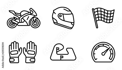 Canvastavla Motorcycle Racing Icons Set, Sport Bike, Helmet, Gloves, Checkered Flag, Speedom