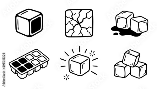 Fotografía Ice Cubes Vector Icons Set: Frozen Water, Chilling Drinks, Refreshment, Cold Ele