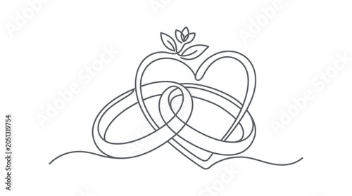 Photos Wedding Rings Heart Symbol Love Marriage Continuous Line Art
