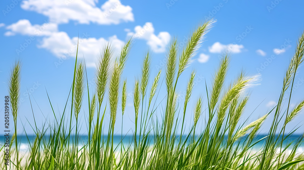 Fototapeta premium Coastal Grass Under a Sunny Sky