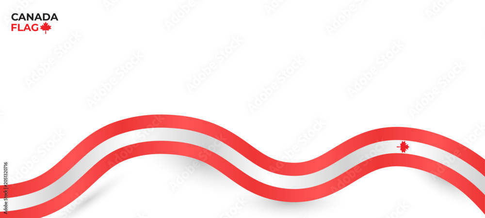 Fototapeta premium Flat Canada national flag isolated on white background. Flowing red wave ribbon element for modern graphic design.