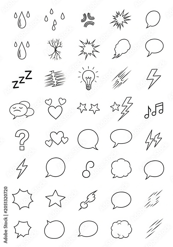 Fototapeta premium Hand Drawn Comic Manga Expression Symbols and Speech Bubbles Vector Set for Illustration and Design