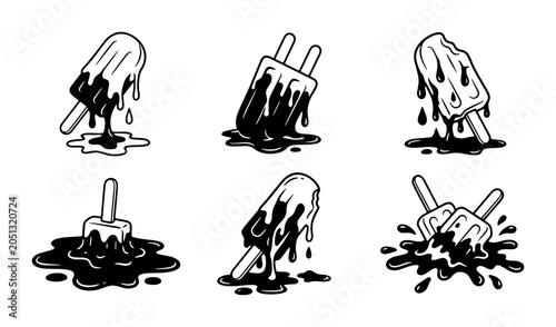 Photos Melting Popsicle Icons, Dripping Ice Cream Vector Set, Summer Treat Illustration