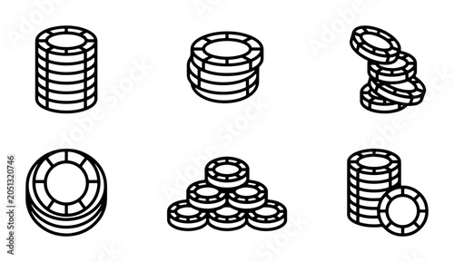 Canvastavla Casino Chips Icons Set, Gambling Tokens Vector Graphics, Stacked Poker Coins Col