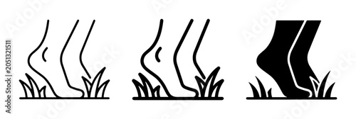 Foto Bare Feet on Grass Icons, Walking Barefoot Vector Set, Nature Connection