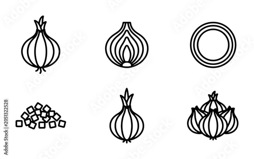 Obraz na płótnie Onion Icon Set, Fresh Vegetable Graphics, Culinary Ingredient Vector Collection