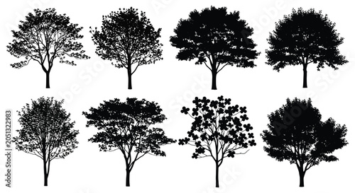 Fotografía Tree silhouettes against a white background collection of various shapes
