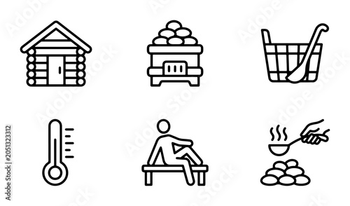 Tablou pe pânză Sauna Icons Set, Relaxation & Wellness Line Art, Steam Bath Elements, Heat Thera
