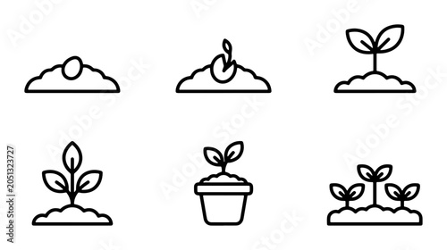 Photos Plant Growth Stages Vector Icons: Seedling, Sprout, Potted Plant, Growing Plants