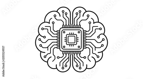 Circular brain pattern integrated with central cpu chip.