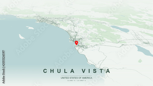 Fényképezés Modern minimalist vector map of Chula Vista, California, USA