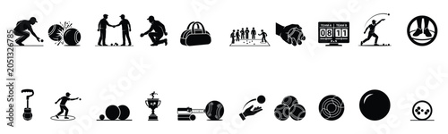 фотографія Petanque Sport Icon Set with Players Boules Balls Scoreboard Trophy Equipment an